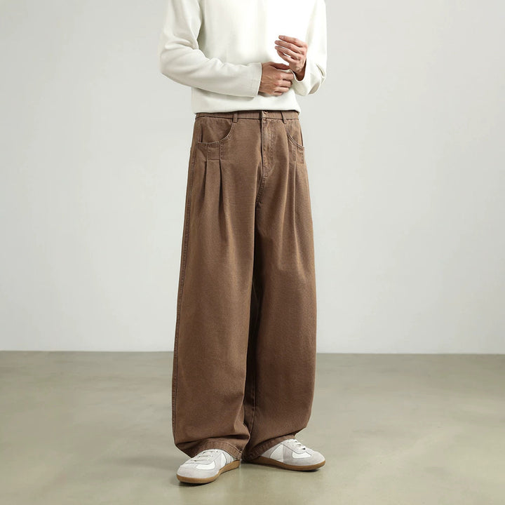Damen Weite High‑Waist Stoffhose mit Bundfalten und elastischem Saum Echo Archiv