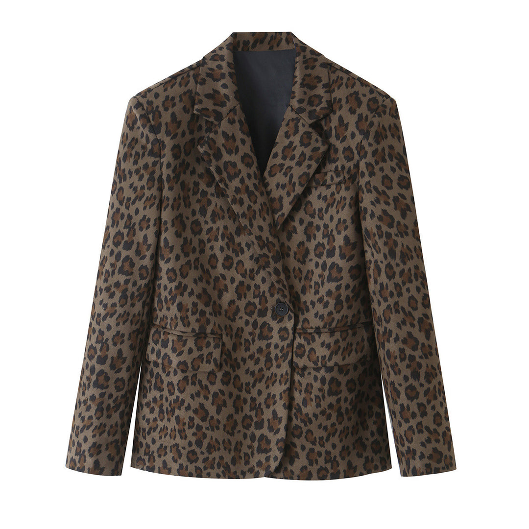 Damen Taillierter Blazer im Leoprint mit Revers und Pattentaschen Echo Archiv