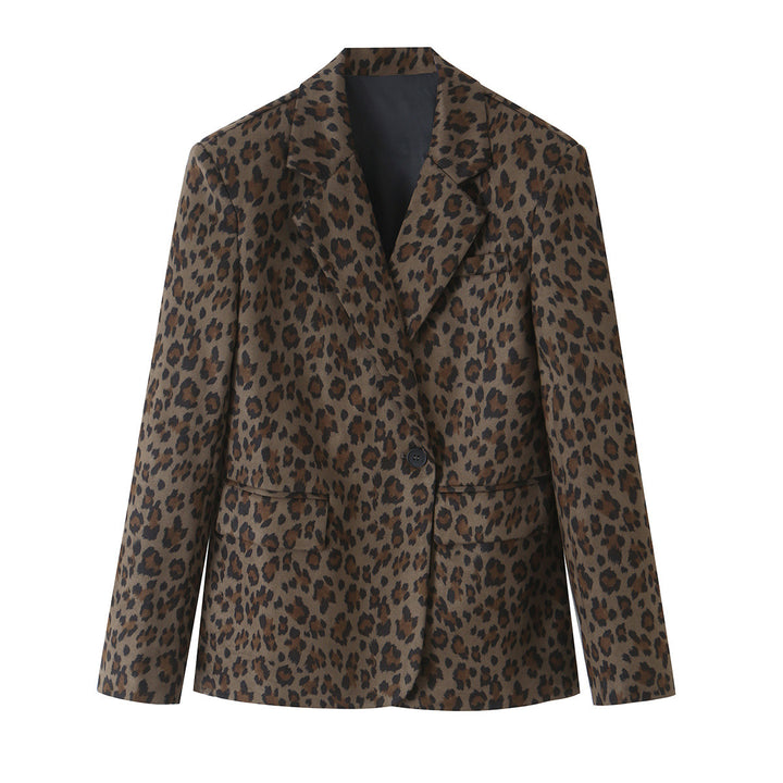Damen Taillierter Blazer im Leoprint mit Revers und Pattentaschen Echo Archiv