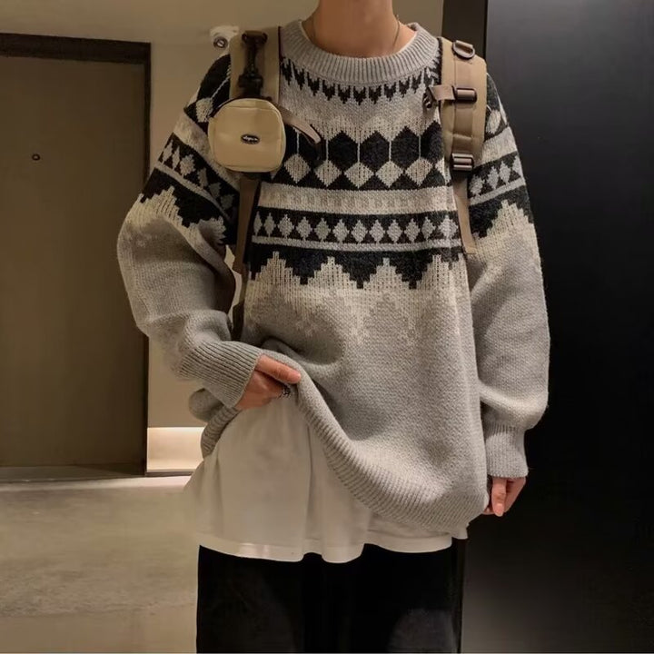 Herren Grobstrickpullover mit geometrischem Muster Echoarchiv