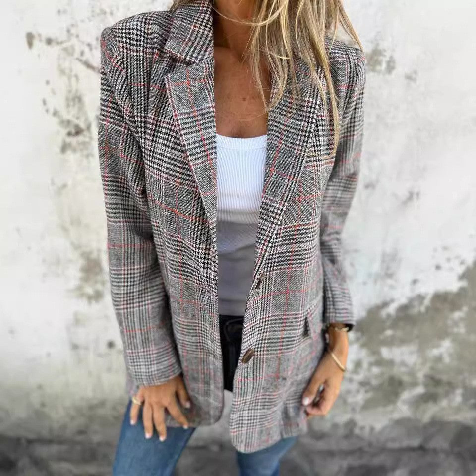 Damen nan oversized Karoblazer mit Reverskragen und aufgesetzten Taschen Echo Archiv