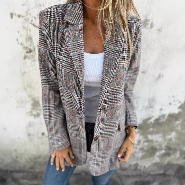 Damen nan oversized Karoblazer mit Reverskragen und aufgesetzten Taschen Echo Archiv