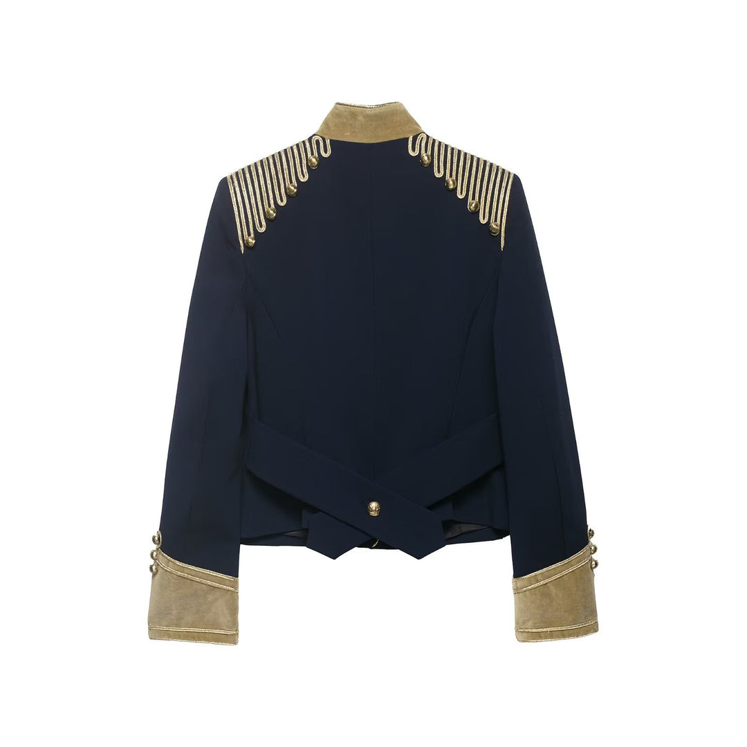 Damen Cropped Militärjacke im Parade‑Look mit goldener Kordelverzierung und Samtmanschetten Echo Archiv