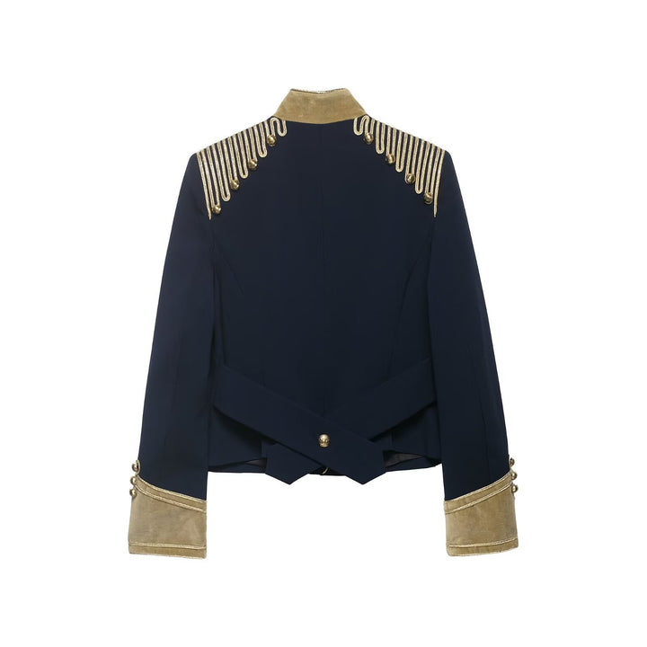 Damen Cropped Militärjacke im Parade‑Look mit goldener Kordelverzierung und Samtmanschetten Echo Archiv