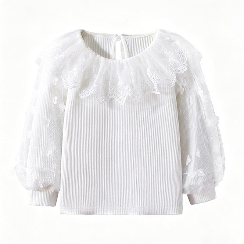 Mädchen Bluse mit floralen Spitzenärmeln und Rüschenbesatz Echo Archiv