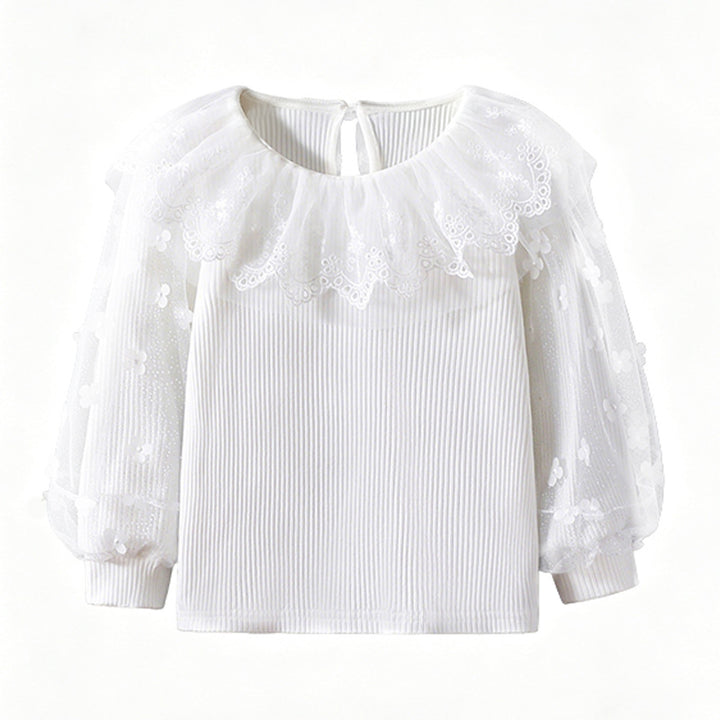 Mädchen Bluse mit floralen Spitzenärmeln und Rüschenbesatz Echo Archiv