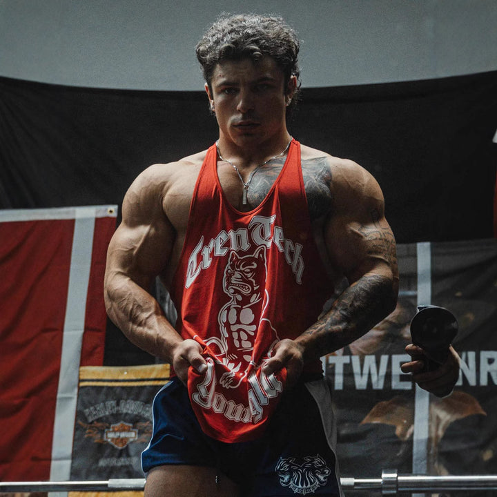 Herren nan figurbetontes Fitness-Tanktop mit Bulldoggen-Grafik und extra tiefen Armausschnitten Echo Archiv