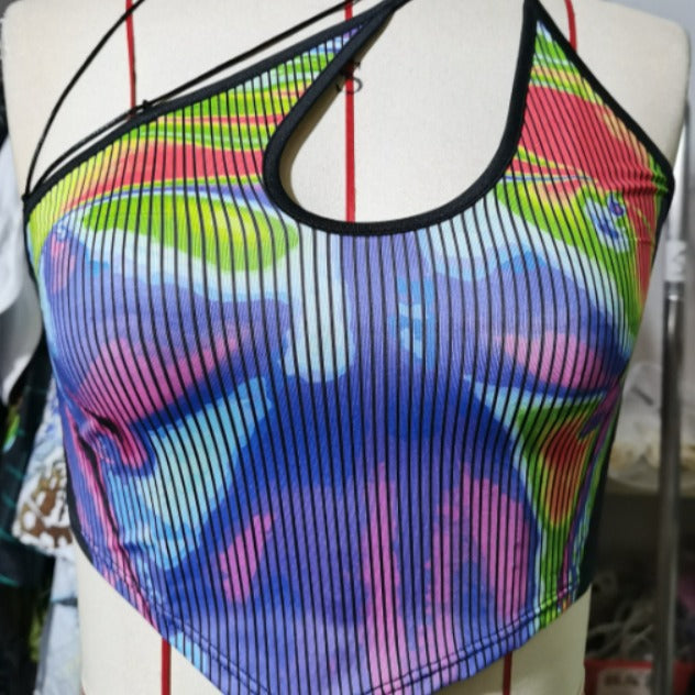 Damen Sportliches Crop-Top mit kreativem Farbdesign Echo Archiv