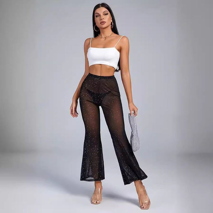 Damen Transparentes Flared-Hosenträger-Set mit Glitzer-Akzenten Echo Archiv