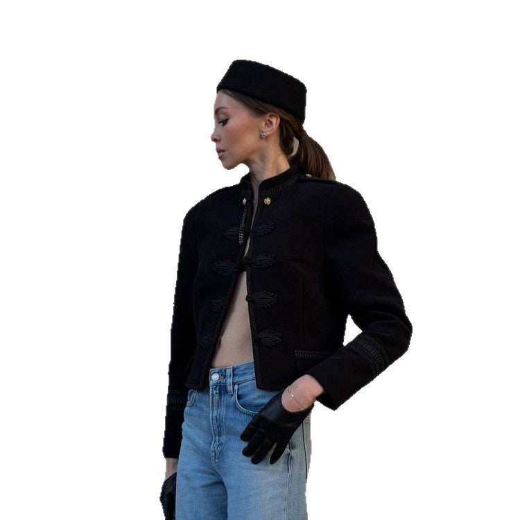 Damen Kurzjacke im Matrosen-Militärstil mit Stehkragen und Kordelverzierung Echoarchiv