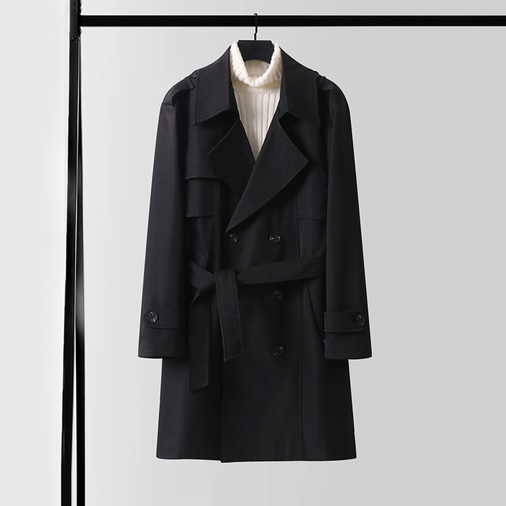 Damen Doppelreihiger Kurztrenchcoat aus leichtem Wollmix mit soften Fall und Schulterklappen Echoarchiv