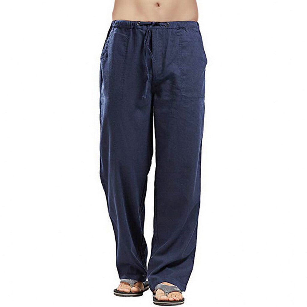 Herren nan lockere Leinenhose mit Tunnelzugbund und geradem Bein Echo Archiv