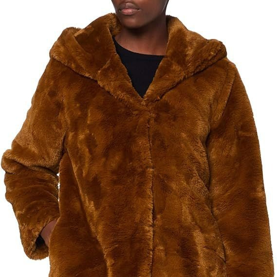 Damen Midilanger Kunstpelzmantel mit Kapuze, Teddy-Finish und verdeckter Knopfleiste Echo Archiv