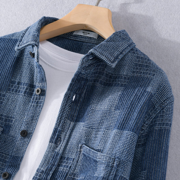 Herren Strukturierte Cord-Überhemdjacke im Patchworkmuster mit Kentkragen Echoarchiv