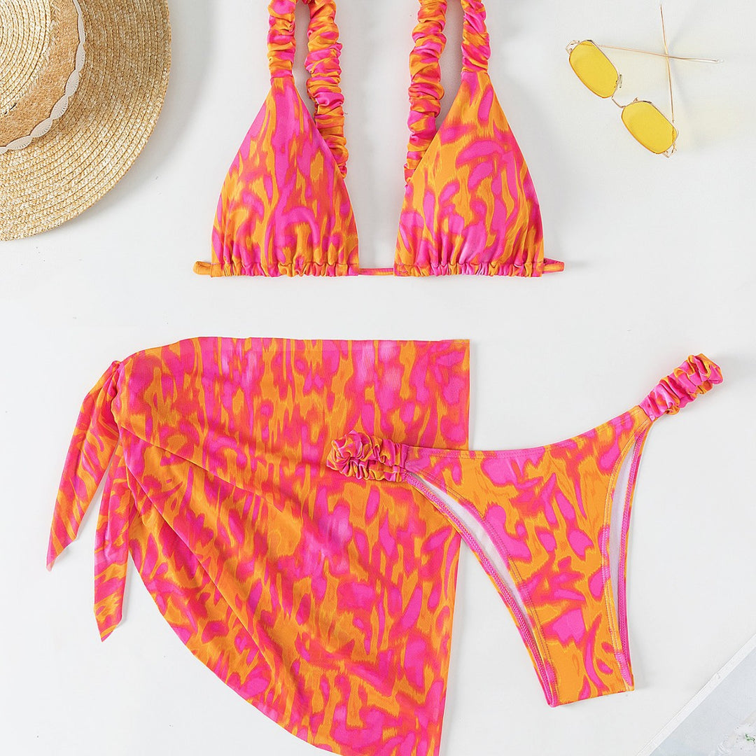 Damen Triangel-Bikini-Set mit Rüschendetails und trendiger Wickel-Tunika Echo Archiv