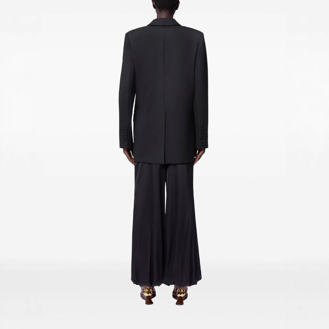 Damen Oversized Smoking-Longblazer mit tiefem Schalkragen und verlängerter Schulterlinie Echoarchiv