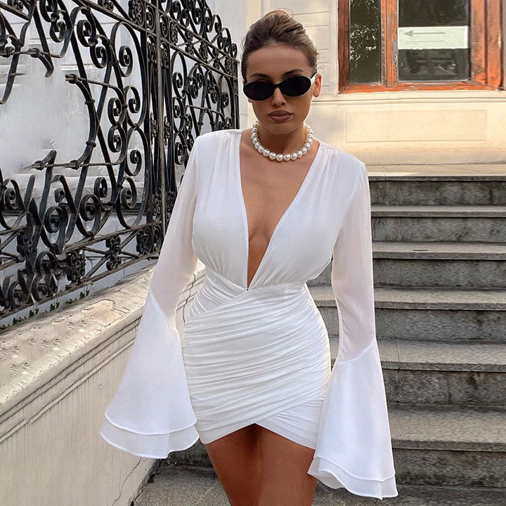 Damen Sexy Wickelkleid mit tiefem V-Ausschnitt und eleganten Glockenärmeln Echo Archiv