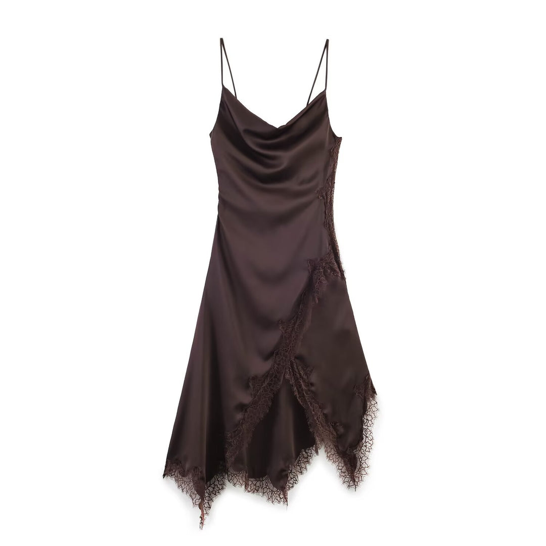 Damen edles Spaghetti-Trägerkleid mit zarter Spitze und fließendem Satin Echo Archiv