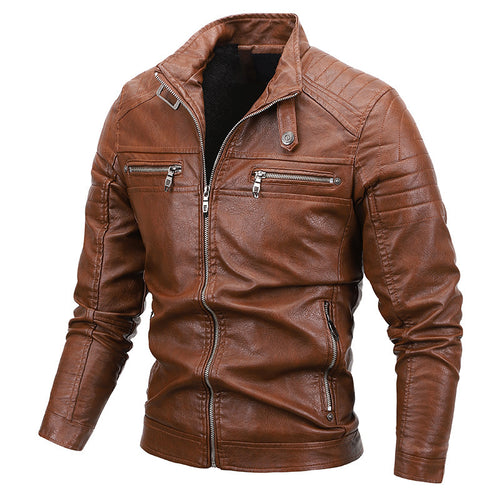 Herren Kunstleder-Blouson im Slim-Fit mit gesteppter Schulterpartie, Stehkragen und Reißverschlusstaschen – Taviero