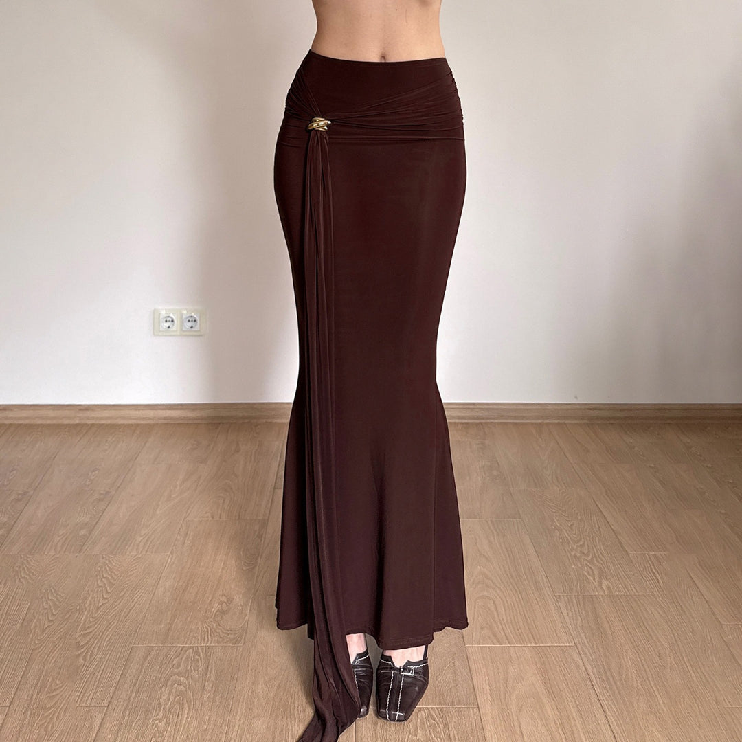 Damen Maxirock mit High‑Waist Wickeldetail, Drapée‑Vorderteil und Metallring Echo Archiv