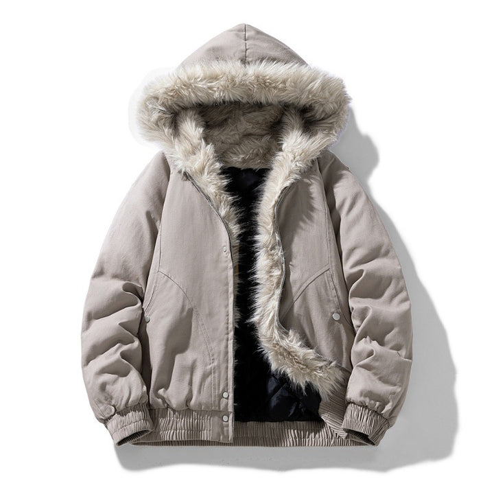 Unisex nicht gesteppte Winterjacke mit Kapuze aus synthetischem Fell und thermischer Füllung – Marzano