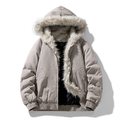 Unisex nicht gesteppte Winterjacke mit Kapuze aus synthetischem Fell und thermischer Füllung – Marzano