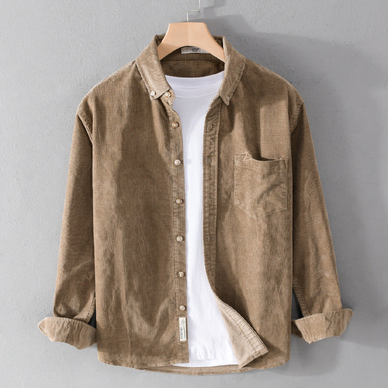 Herren Feines Cord-Overshirt mit Button-Down-Kragen und Brusttasche Echoarchiv
