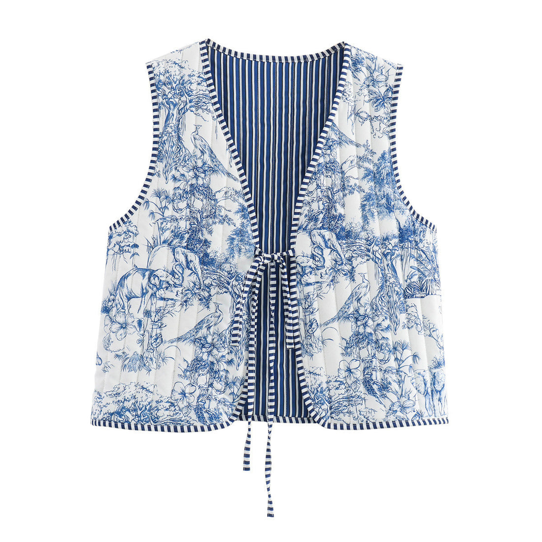 Damen Gestepptes Weste mit romantischem Toile‑Dessin, gestreifter Innenverarbeitung und Bindeband Echo Archiv