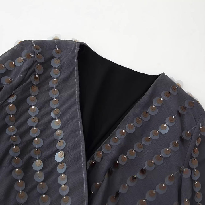 Damen Glamouröses Body mit glitzernden Pailletten und Wickeldesign Echo Archiv