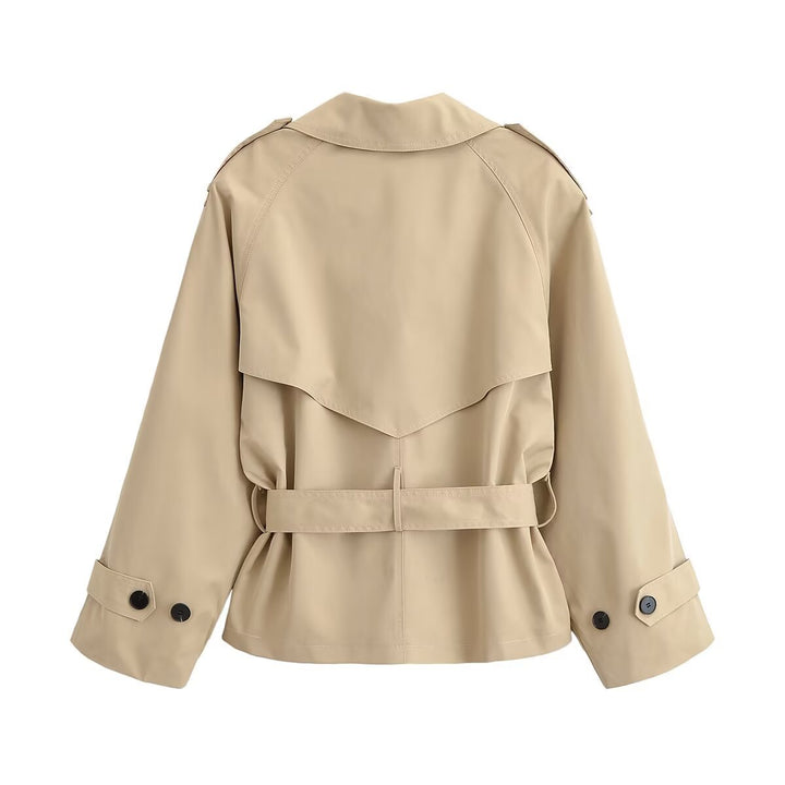Damen Kurz-Trenchjacke mit weitem Schnitt, doppelreihiger Knopfleiste und Taillengürtel Echo Archiv