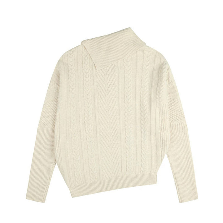 Damen asymmetrischer Zopfmuster-Pullover mit schrägem Rollkragen und Oversize-Schnitt Echoarchiv