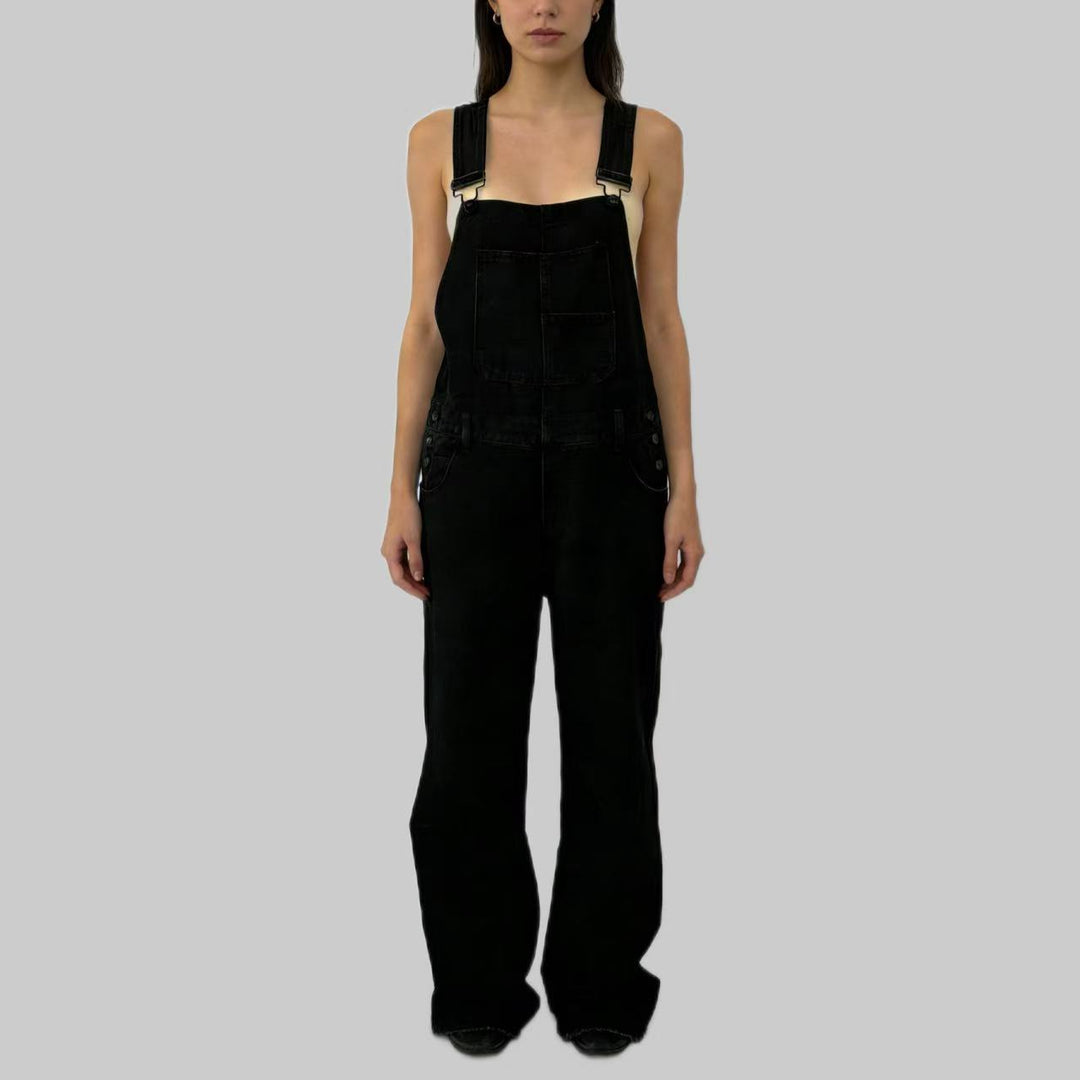 Damen nan weiche Denim-Latzhose mit weitem Bein, verstellbaren Trägern und Pattentasche Echo Archiv