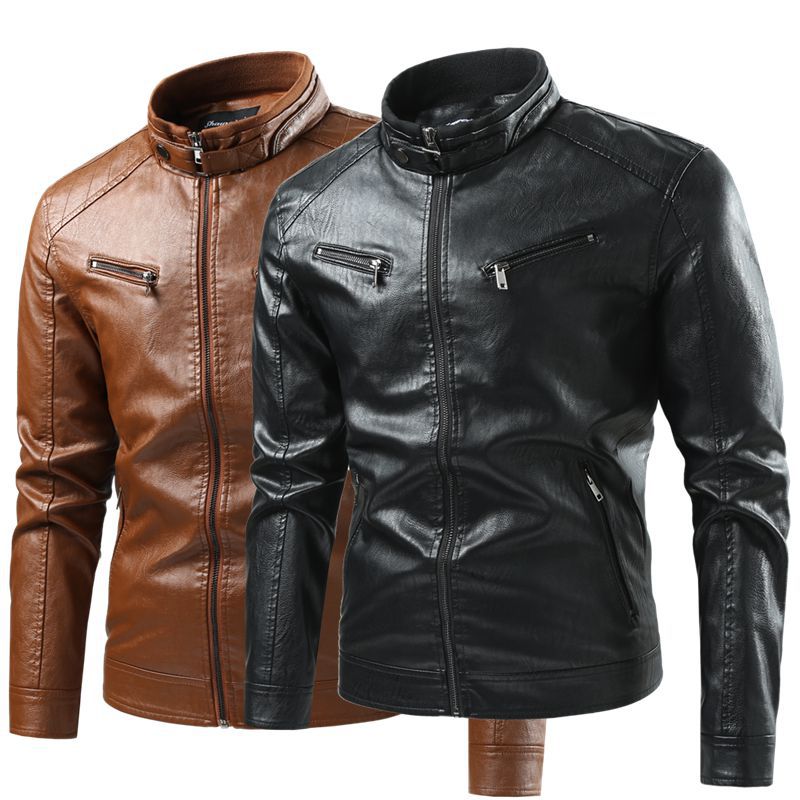 Herren Moderne Kunstlederjacke mit Stehkragen und Reißverschlusstaschen Echo Archiv