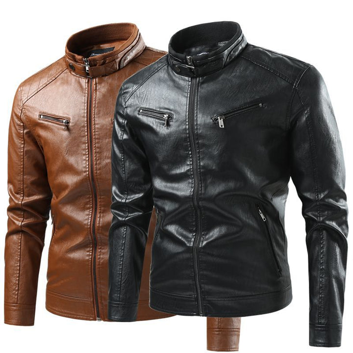 Herren Moderne Kunstlederjacke mit Stehkragen und Reißverschlusstaschen Echo Archiv