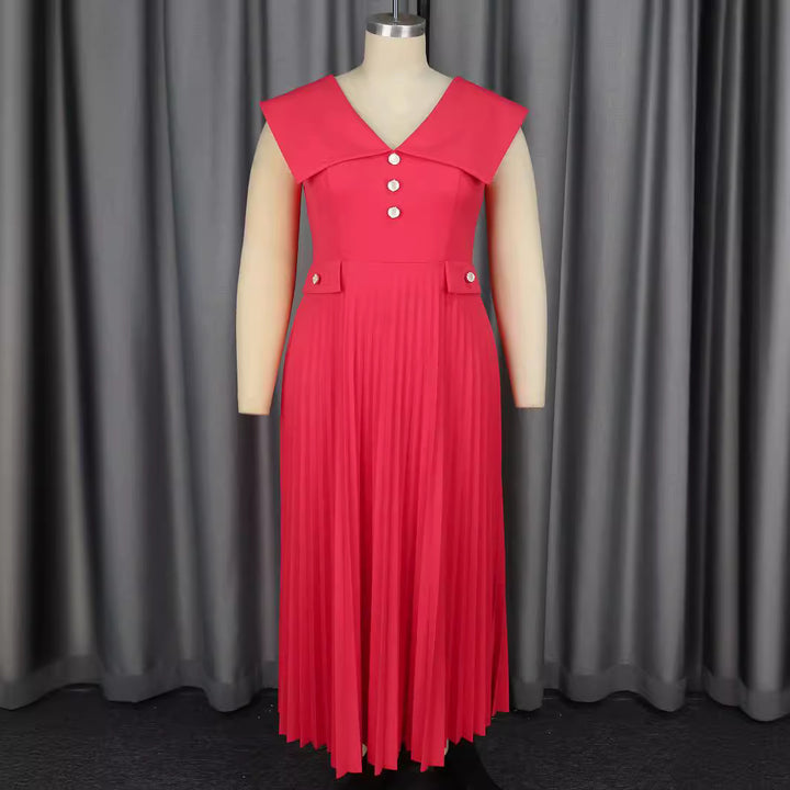 Damen plissiertes Maxikleid mit eleganten Knopfdetails Echo Archiv