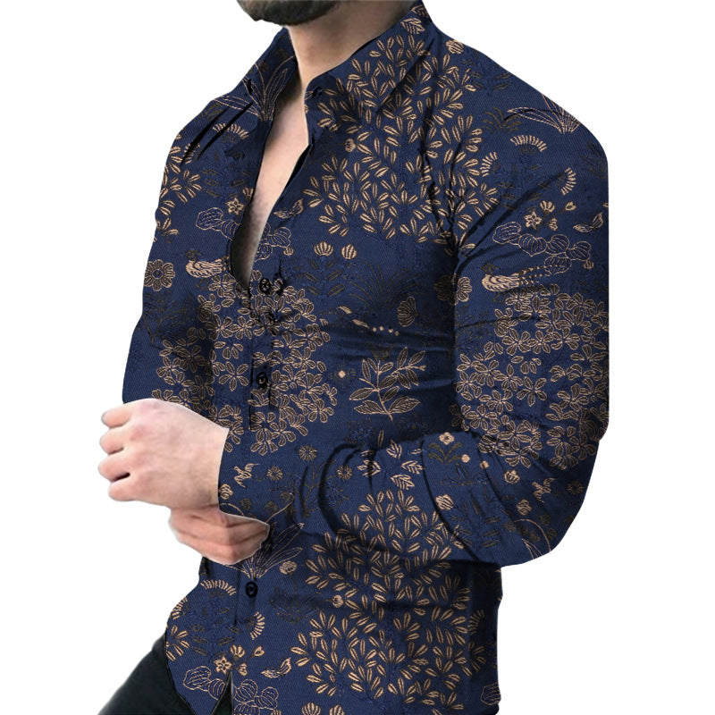 Herren Kurzarmhemd mit elegantem floralen Druck und schmalem Schnitt Echoarchiv