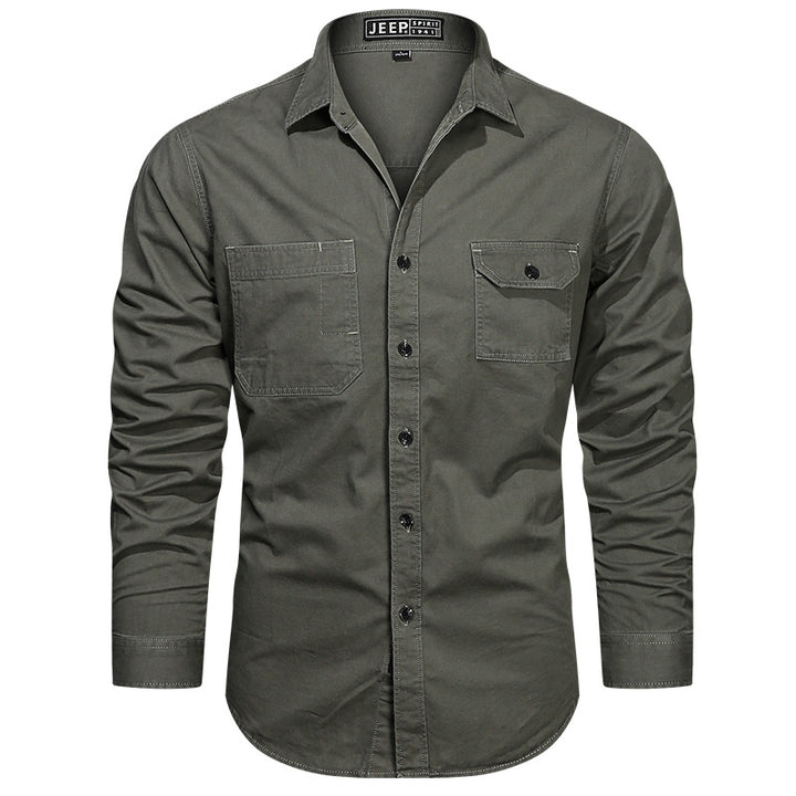 Herren nan langärmliges Baumwoll-Twill Fieldhemd mit Klappbrusttaschen und taillierter Passform Echo Archiv
