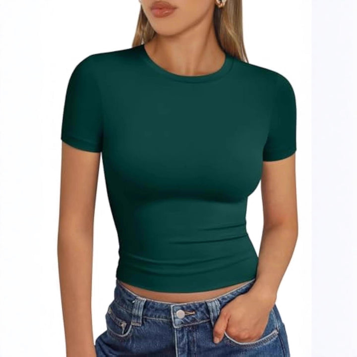 Damen figurbetontes Kurzarmshirt aus elastischem Material Echo Archiv