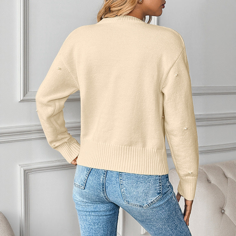 Damen Perlenverzierter Strickcardigan mit Herzknöpfen und geripptem Saum Echoarchiv