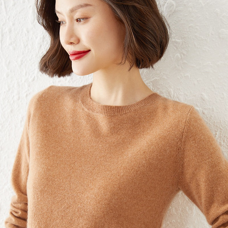 Damen Kurzgeschnittener Feinstrickpullover mit Rundhalsausschnitt und geripptem Bund Echoarchiv