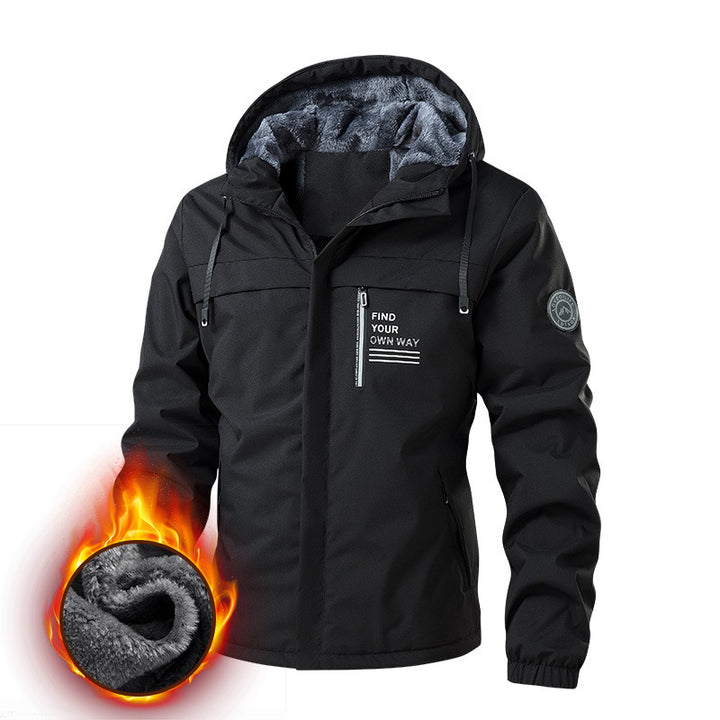 Herren Wetterfeste Kapuzenjacke mit wärmendem Teddyfleece-Inlay und verdecktem Frontreißverschluss – Taviero