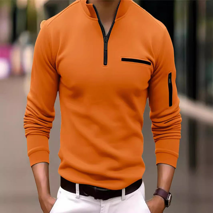 Herren Sweatshirt mit modernem Stehkragen und praktischen Reißverschlusstaschen Echoarchiv