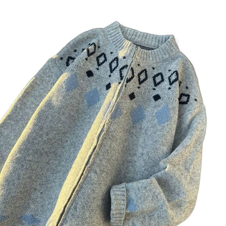 Unisex Grobgestrickte Norweger-Cardigan mit Rundhals, durchgehendem Reißverschluss und Jacquard‑Yoke Echoarchiv