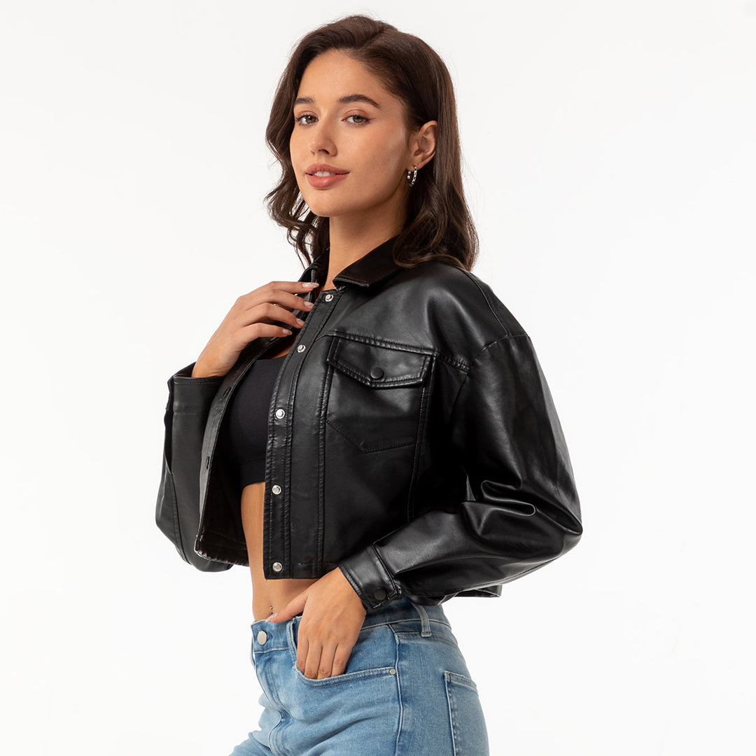Damen nan kurze Lederjacke im Trucker-Stil mit kastiger Cropped-Passform Echo Archiv