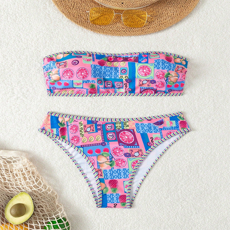 Damen Bandeau-Bikini mit fröhlichem Fruchtmuster Echo Archiv