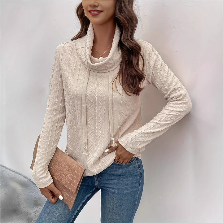 Damen Texturiertes Cowl‑Neck Langarmshirt mit Kordelzugsaum Echoarchiv
