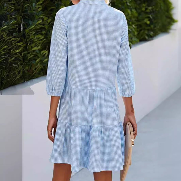 Damen Hemdkleid im Vichy-Karo mit Stehkragen und gestuftem Rock – Lunéa
