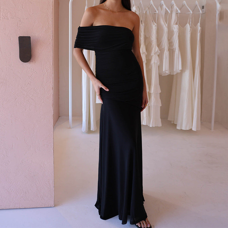 Damen Raffiniertes schulterfreies Maxikleid mit Rüschendetails Echo Archiv