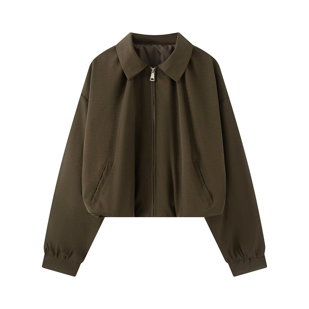Damen Cropped-Boxy-Jacke im Oversize‑Look mit Hemdkragen, Reißverschluss und elastischen Bündchen Echo Archiv