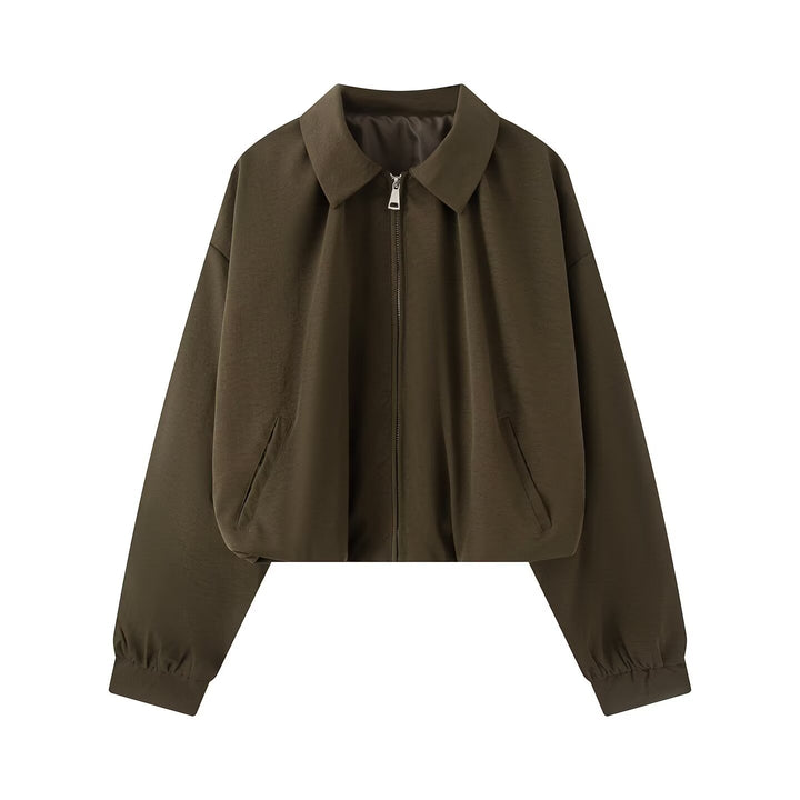 Damen Cropped-Boxy-Jacke im Oversize‑Look mit Hemdkragen, Reißverschluss und elastischen Bündchen Echo Archiv